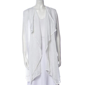 Eskandar NWT White Linen Gauze A-Line Waterfall Open Vest Waistcoat Jacket